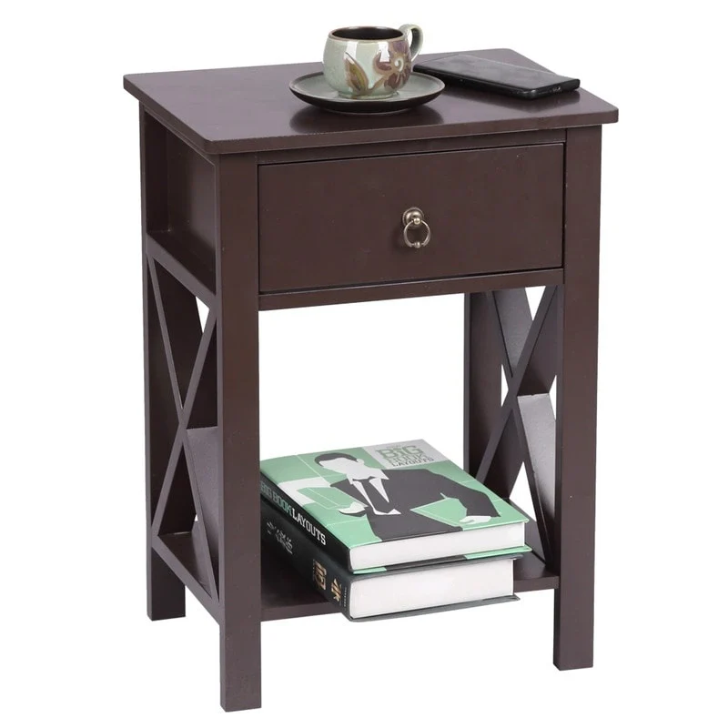 MDF Bedside Table with 2 Drawers – Brown / White / Black, Modern Style, Single