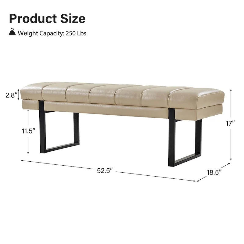 Laurens Modern 52.5  Channel Tufted Bench with Mental Legs by HULALA HOME