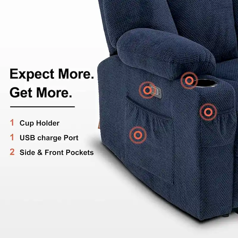 Electric Power Reclining Sofa with Massage and Lumbar Heat, Fabric