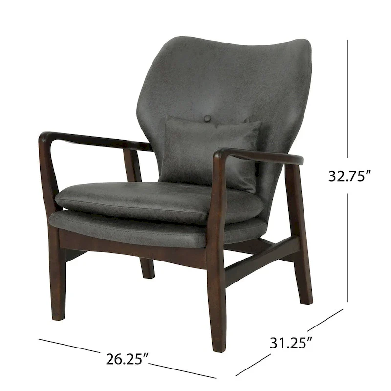 Mid-Century Modern Club Chair, Button-Tufted, Birch Legs – Slate / Brown / Mustard / Salmon, Single