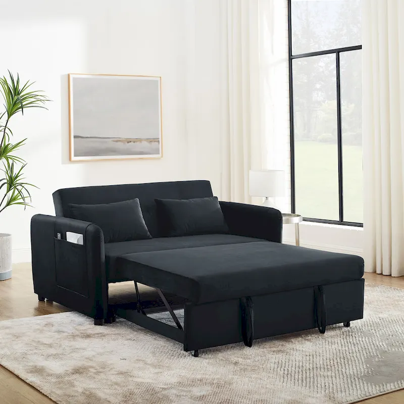 3-in-1 Versatile Velvet Double Sofa with Pullout Bed