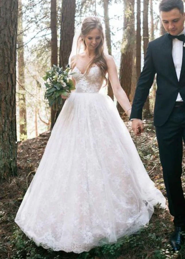 Sweetheart A Line Sleeveless Lace Appliques Tulle Country Bridal Gowns