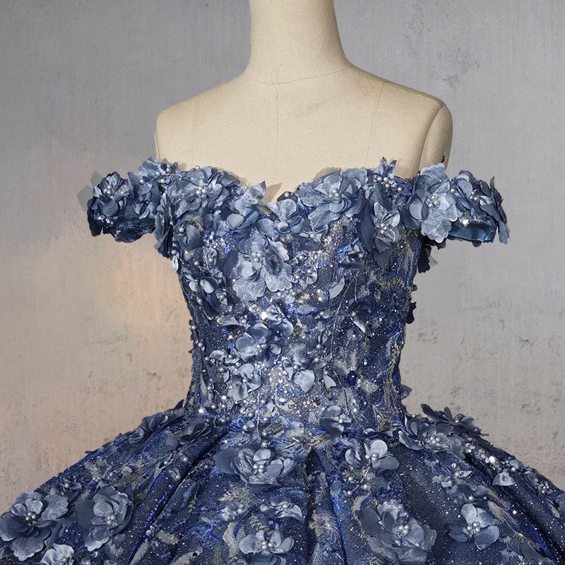 Sweetheart A Line Off-the-shoulder Quinceanera Dresses with 3D Flower and Pearls