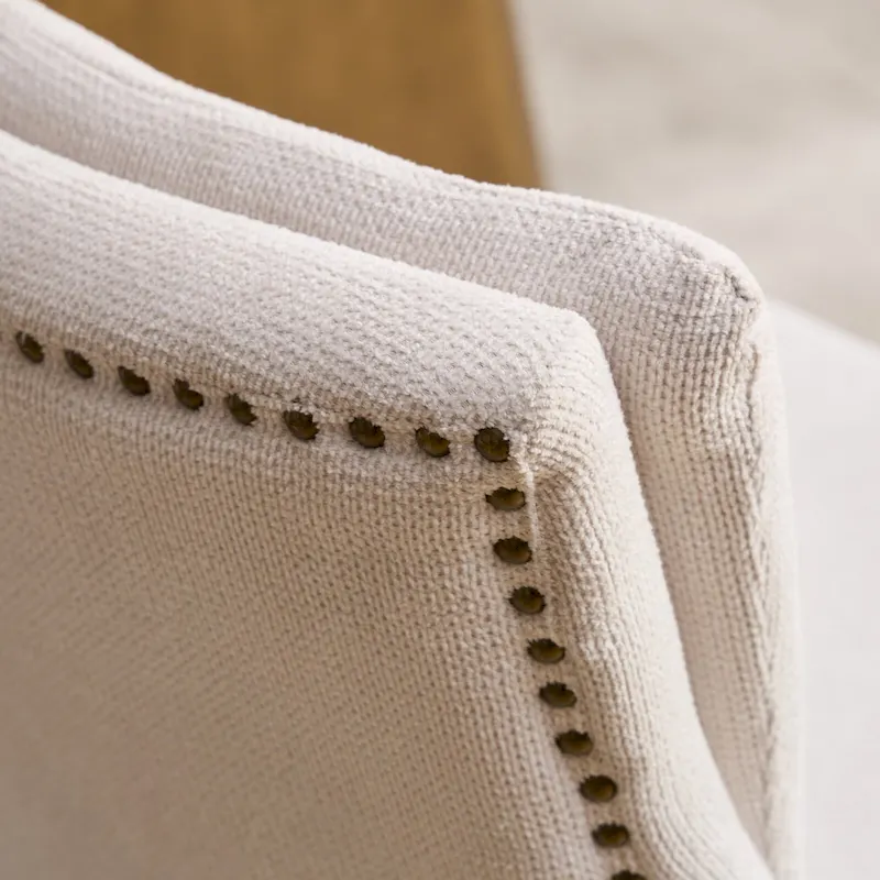 Double-layer Cushioned Dining Chairs Set of 2 Chenille Mid-Back Chair with Nailhead Trim Side Chair with Bent Wood Legs