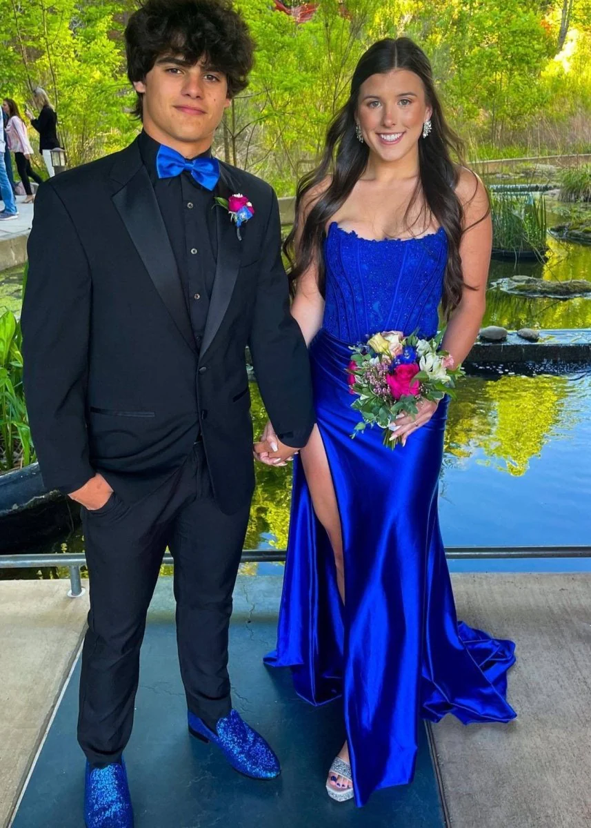 Sheath Strapless Corset Satin Prom Dress with Slit