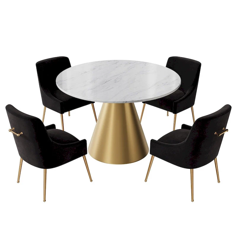 48 Marble Top Metal Dining Table with Velvet Dining Chair Set