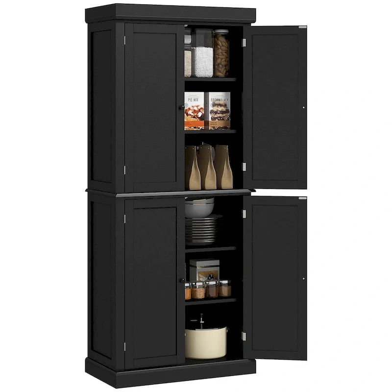 72.5  Kitchen Pantry Storage Cabinet, Freestanding Kitchen Cupboard with 4 Doors and Adjustable Shelves for Dining Room, MDF