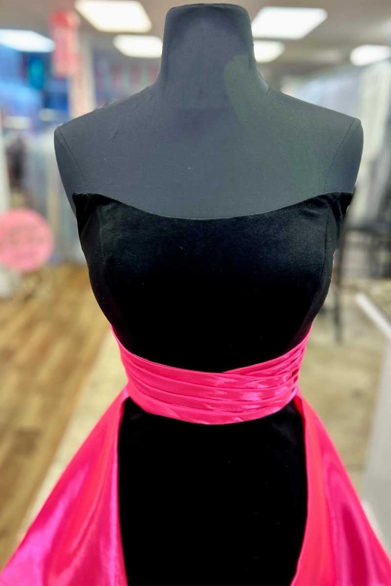 Fuchsia - Strapless Velvet Homecoming Dress with Train