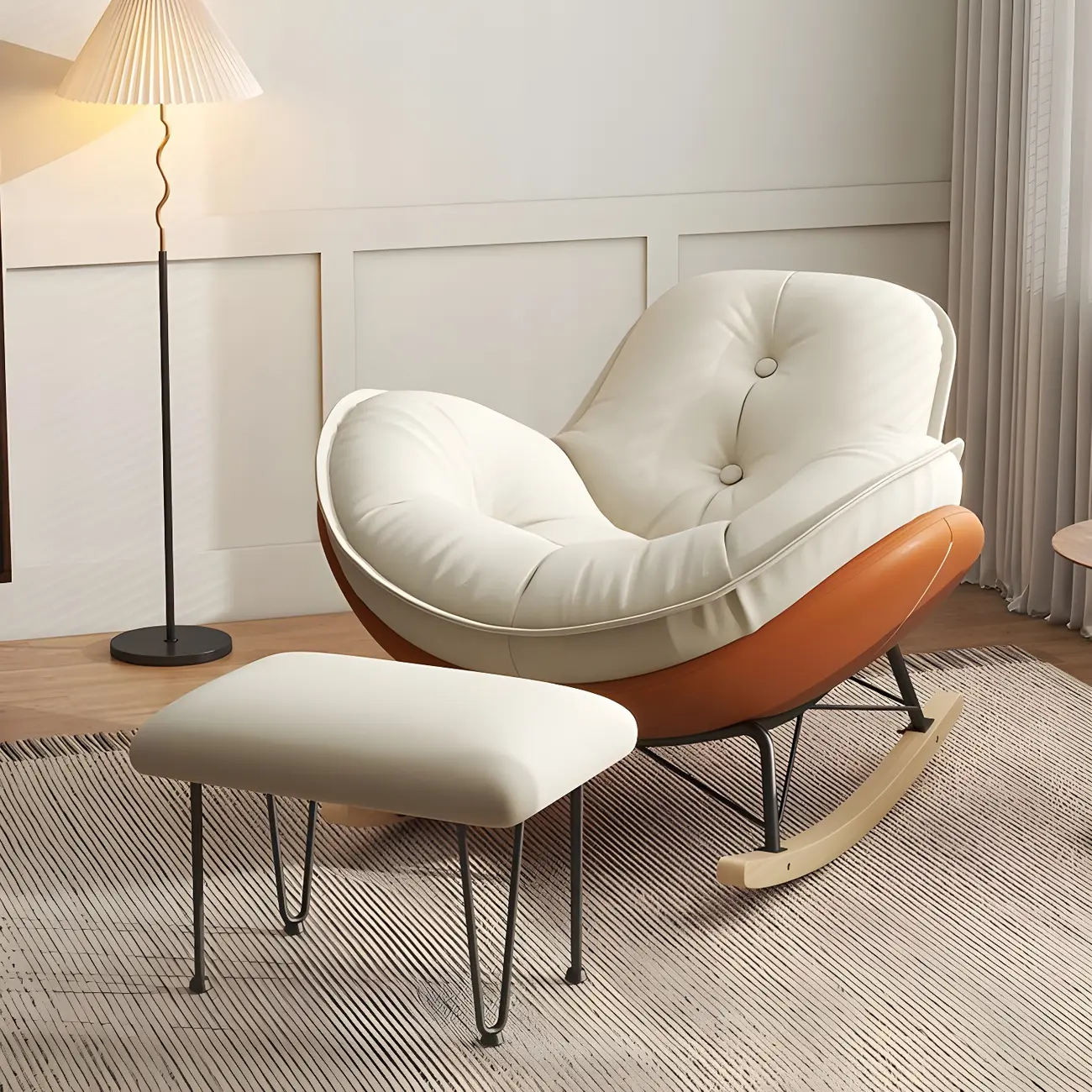 Modern Flannel Upholstered Rocking Chair with Ottoman