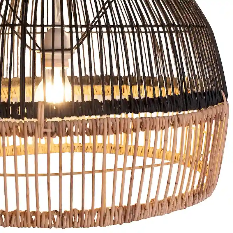 Grace Natural Woven Two-Tone Rattan Lamp Shade, Black and Natural