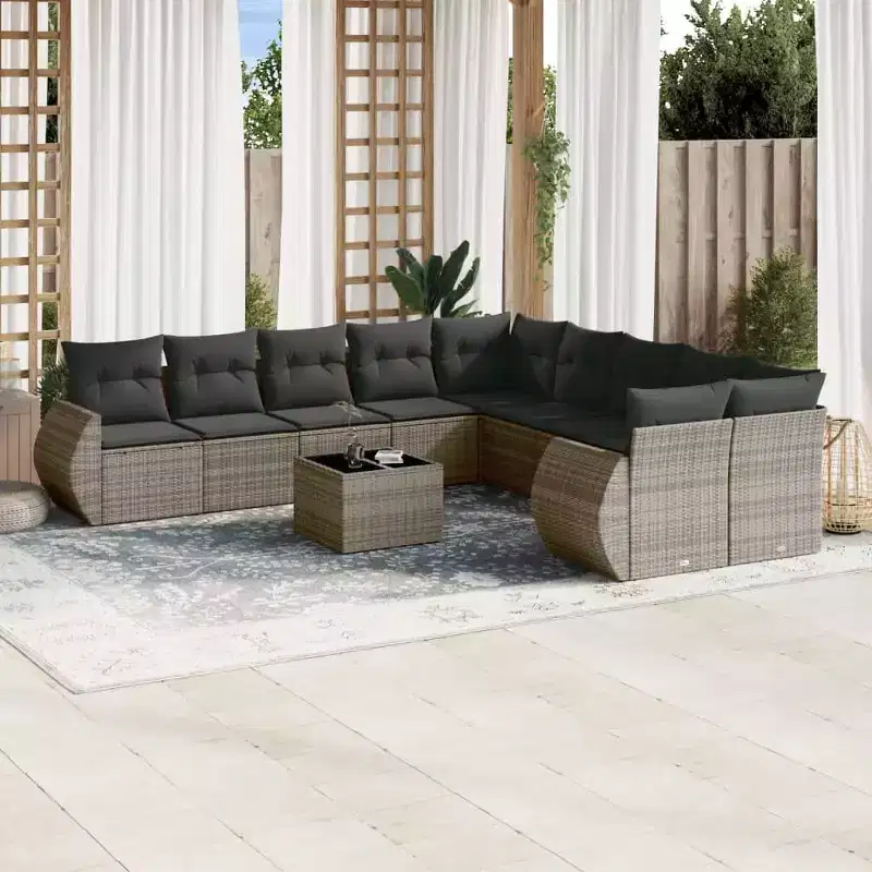 vidaXL 11 Piece Patio Sofa Set with Cushions Gray Poly Rattan