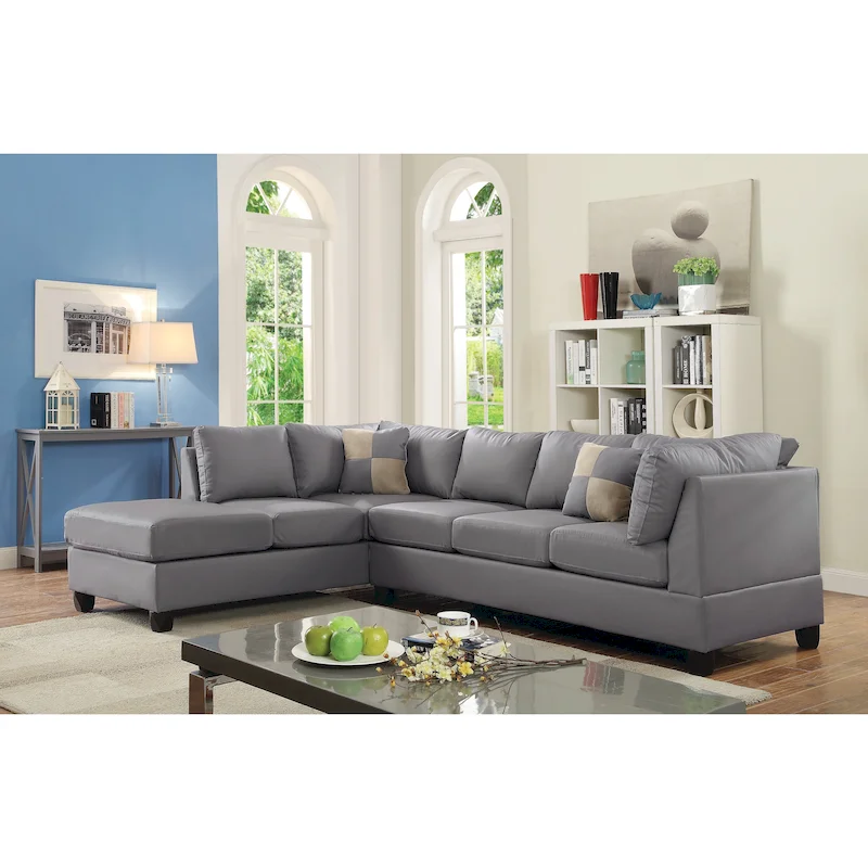 L-Shaped Reversible Faux Leather Sectional Sofa, Modular Design, Modern Living Room Furniture