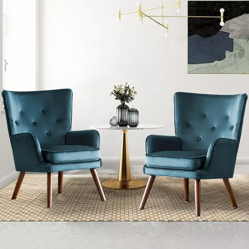 Modern Upholstered Velvet Wingback Accent Arm Chair, Set of 2 - 36.6 H x 28 W x 28.4 D