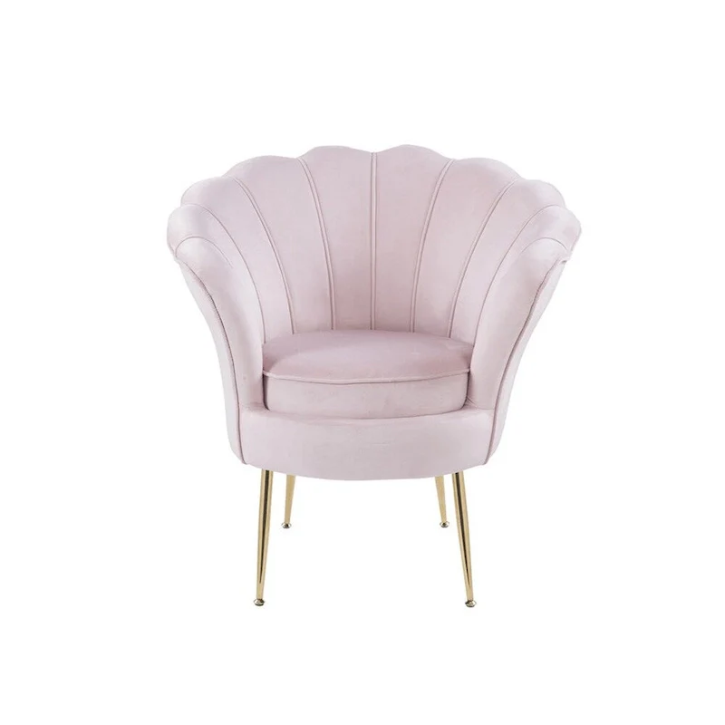 Velvet Scalloped Back Barrel Accent Chair with Metal Legs