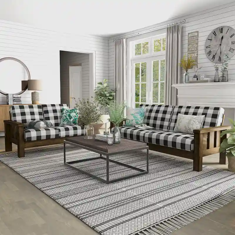 Dark Brown / Rustic Oak Mission-Style 2-Piece Sofa Set, Seats 5