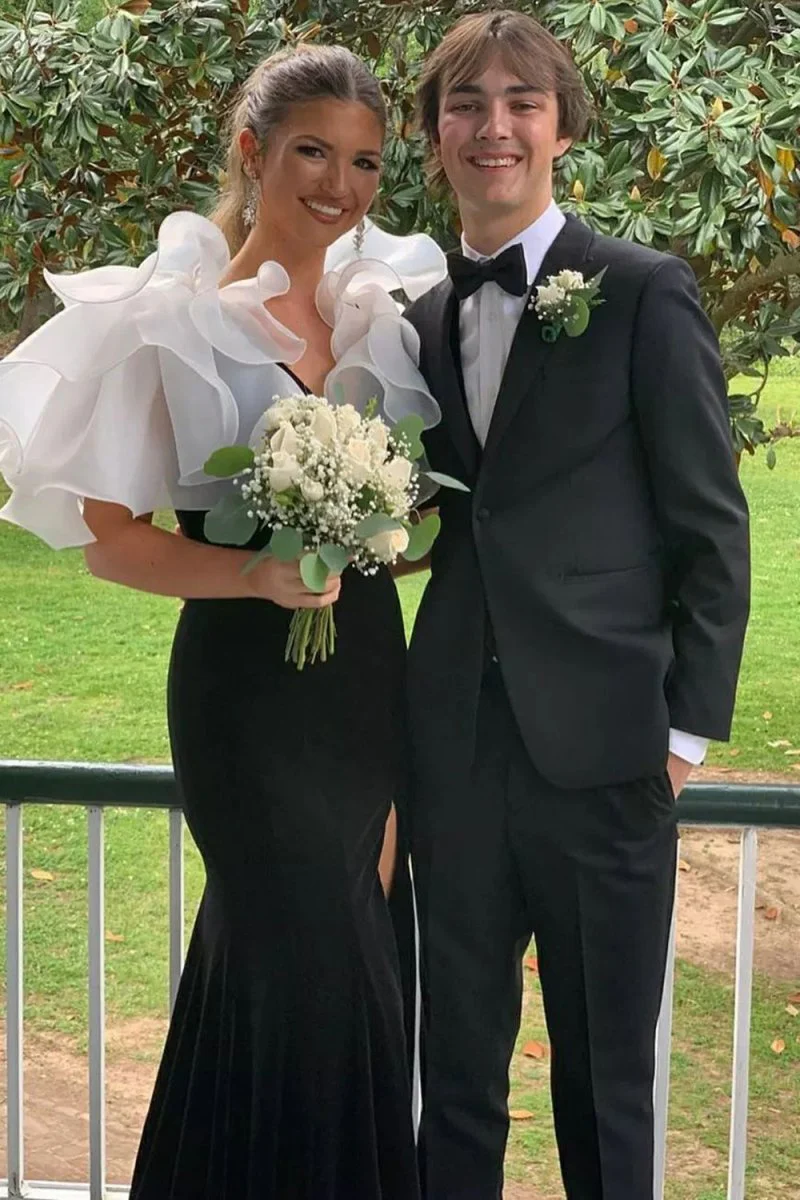 Mermaid V Neck Velvet Prom Dress with Slit