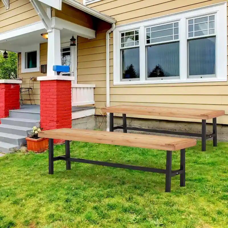 AVAWING 2 Pieces Outdoor Wooden Picnic Dining Coffee Bench