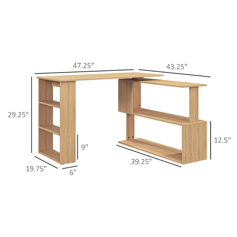 L-Shaped Computer Desk with Shelves - Brown Wood
