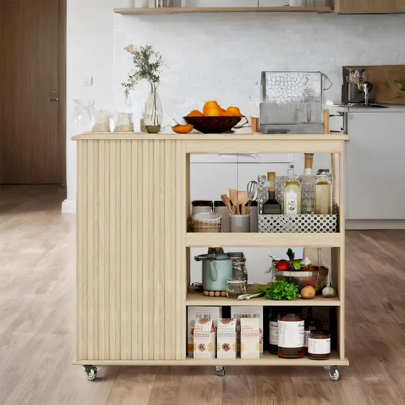 Rolling Kitchen Island with Drawer,Wine Rack,Lockable Casters