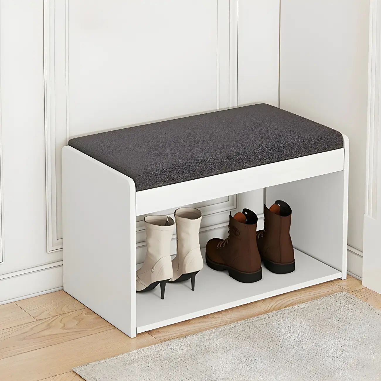 Entryway Wooden Drop Front Shoe Storage Bench Padded Seat