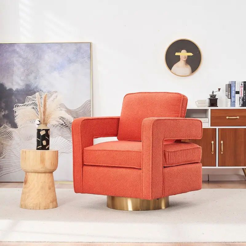 Modern Upholstered Swivel Accent Chair with Hollow-back & Golden Base