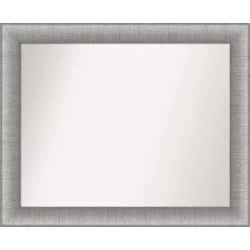 33" x 27" Non-Beveled Elegant Bathroom Wall Mirror Brushed Pewter - Amanti Art: Rectangle, Polystyrene Frame, Wall Mounted