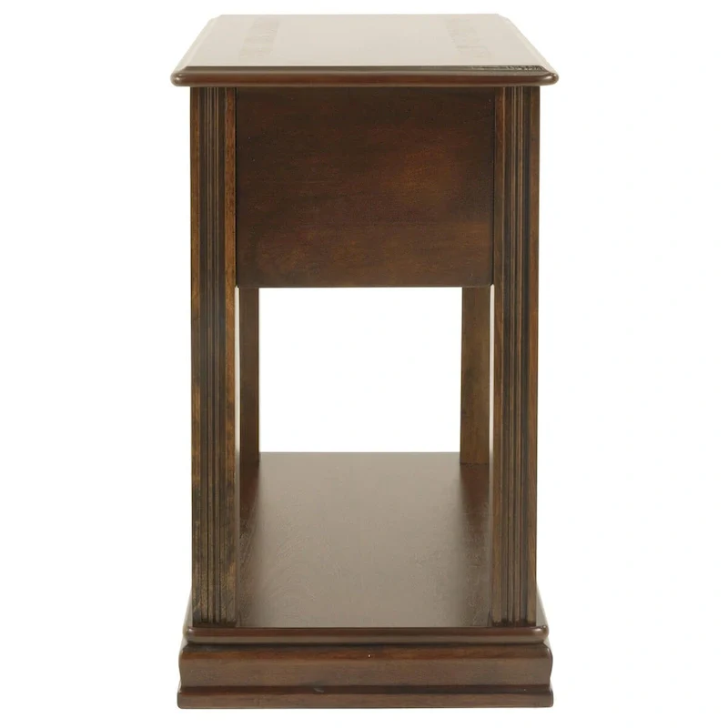 Chair Side End Table with 1 Drawer and Open Bottom Shelf, Brown