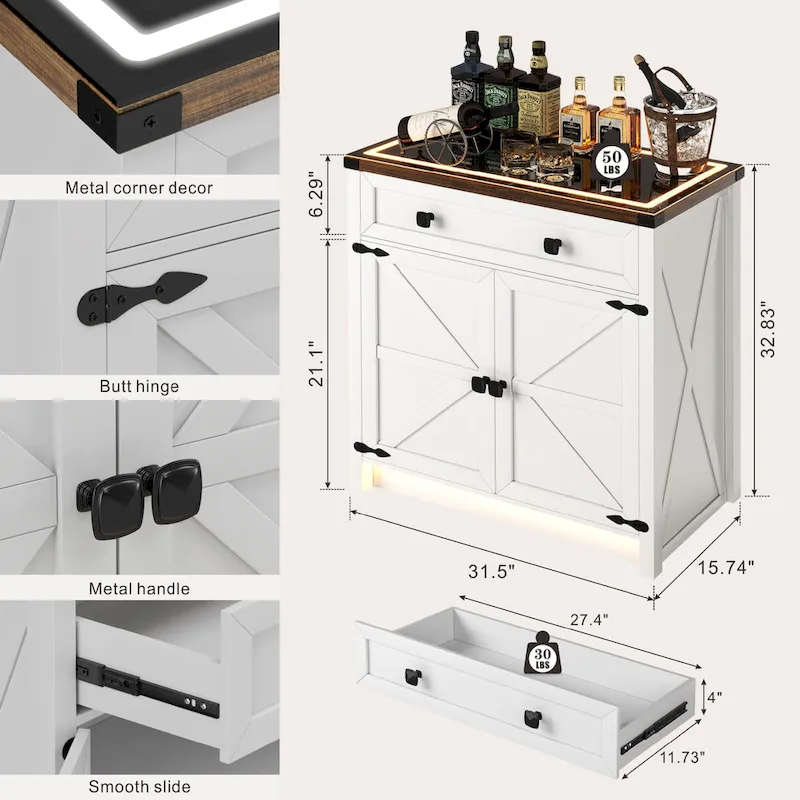 31.5 Wide Sideboard With Led Light - N/A