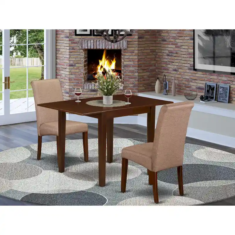 East West Furniture Kitchen Table Set- a Rectangle Dining Table and Brown Linen Fabric Dining Chairs, Mahogany (Pieces Option)