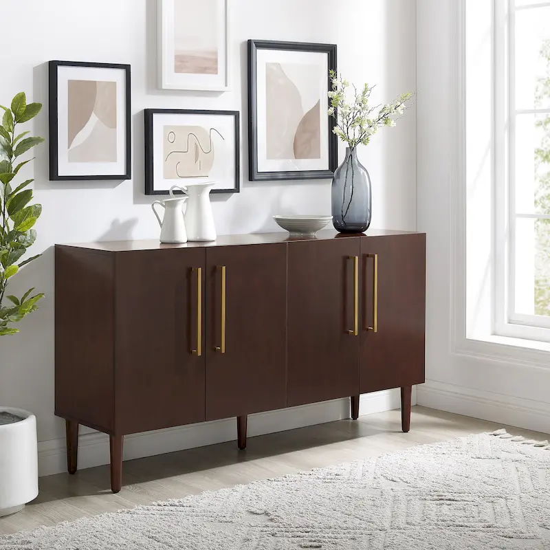 Mahogany / Matte Black Mid-Century Sideboard, 2-Cabinet, 62