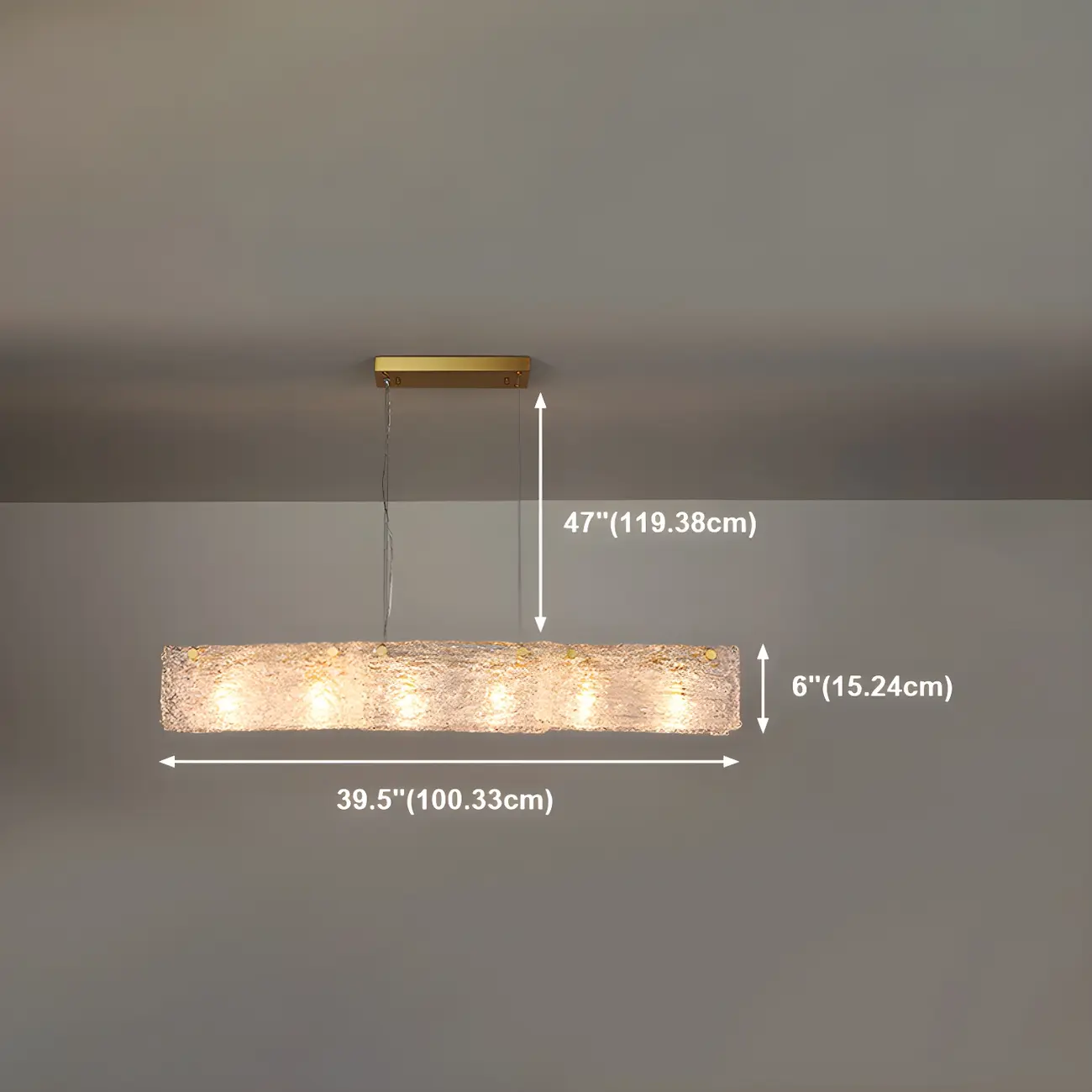 Rectangle Large Gold Glass Island Pendant Light