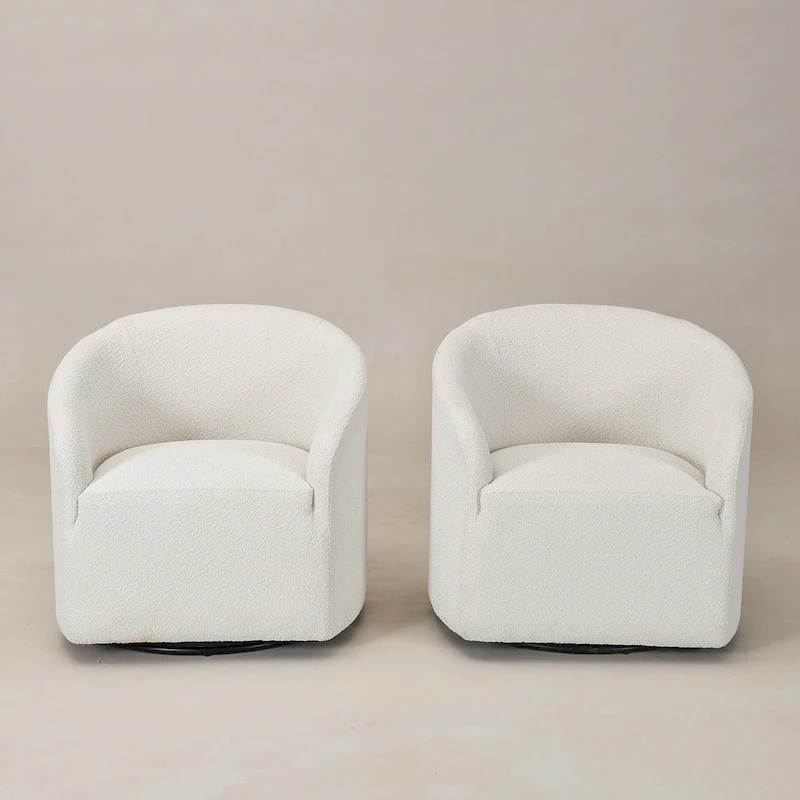 KINWELL 32 W Boucle Upholstered Swivel Barrel Armchair (Set of 2)