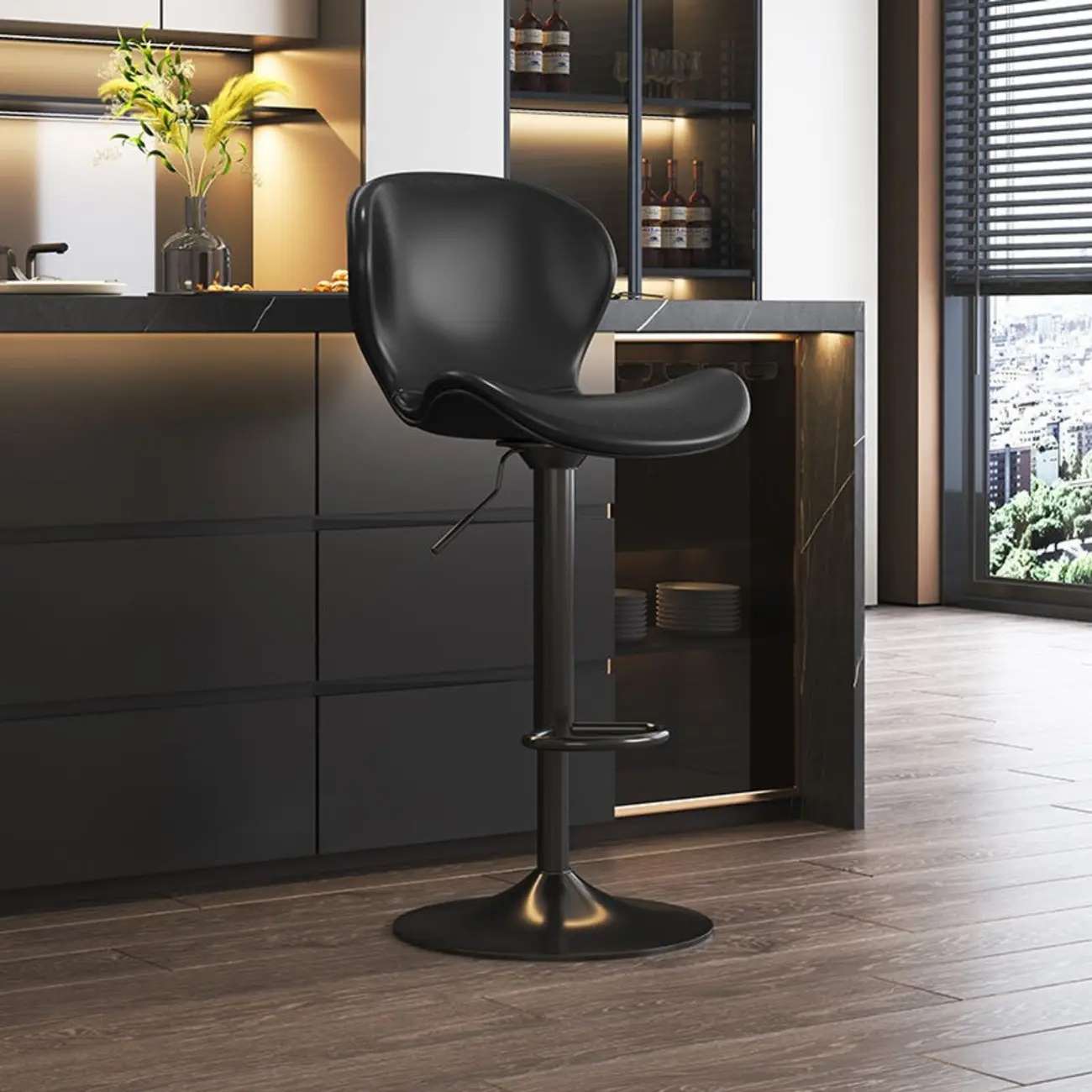 Modern Saddle Pedestal Swivel Adjustable Bar Stools