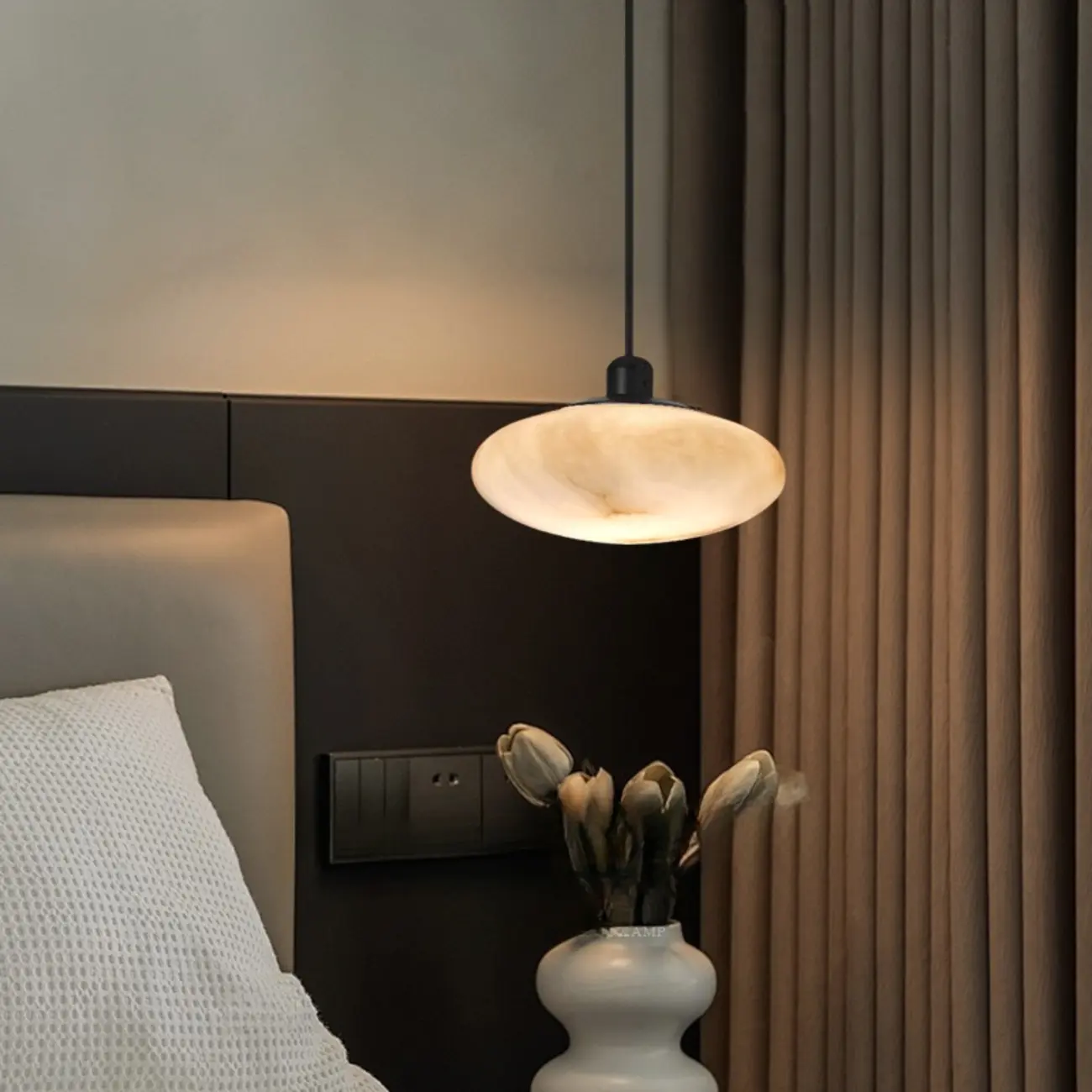 Adjustable Stone White Round Downrods Pendant Light