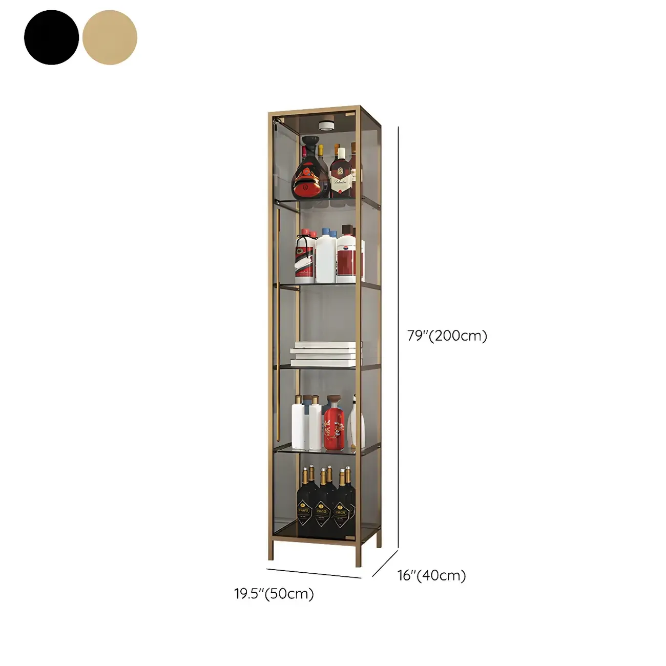 Modern Gold Glass Shelf Display Standard Curio Cabinet