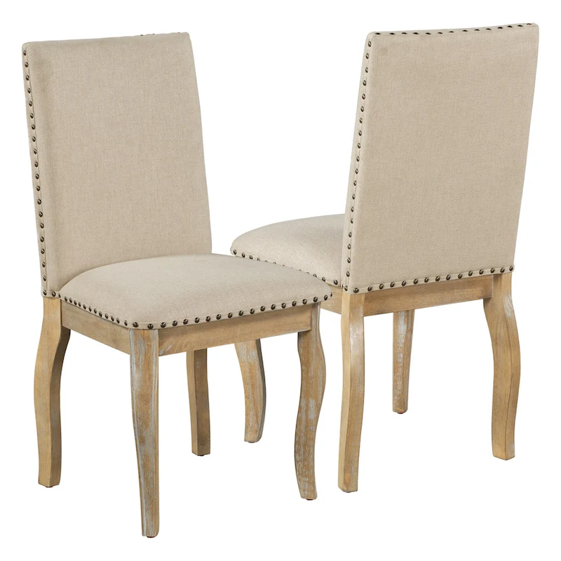 Set of 4 Wood Upholstered Dining Chairs with Nailhead Trim