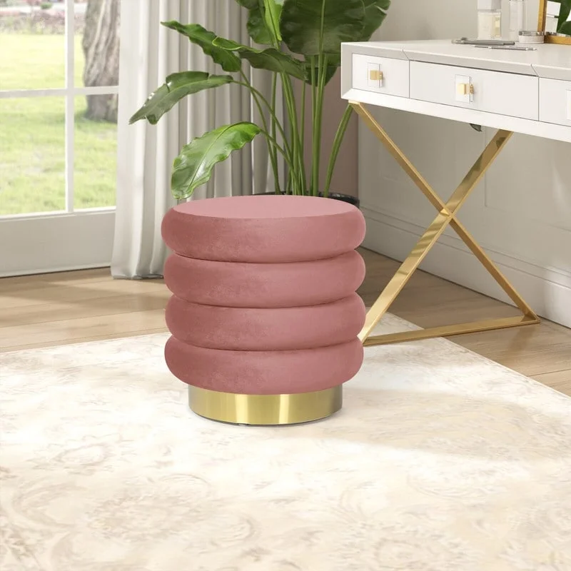 Adeco Round Velvet Ottoman Upholstered Foot Stool