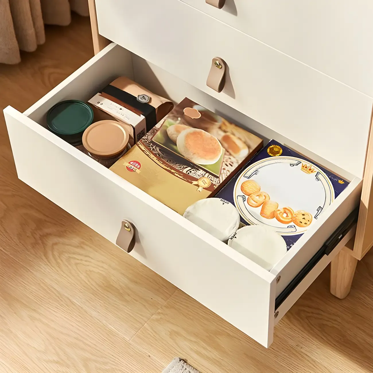 Durable Natural Finish Light Wood and Glass Drawers Dresser