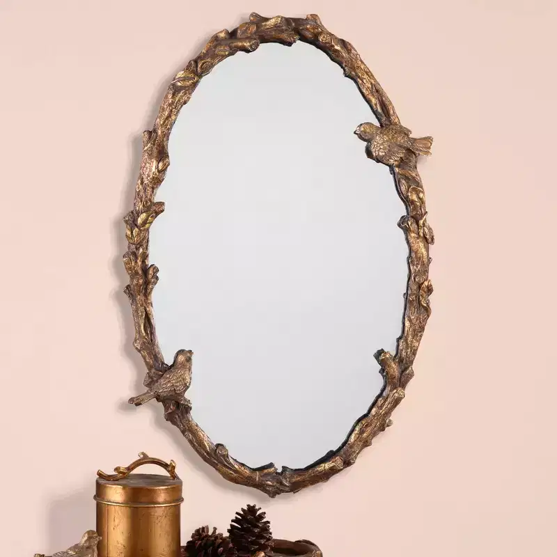 Uttermost Oval Vanity Accent Wall Mirror Rustic Antique Gold Gray Metal Frame 23 Wide for Bathroom Bedroom Living Room Home House