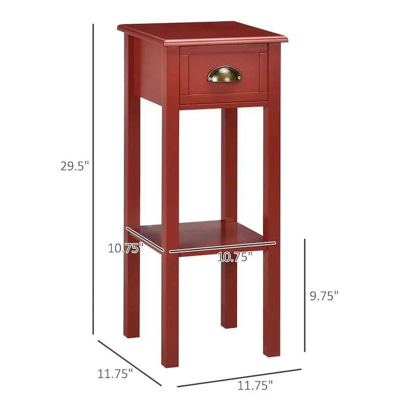 2-Tier Side Table with Drawer,Narrow End Table with Bottom Shelf