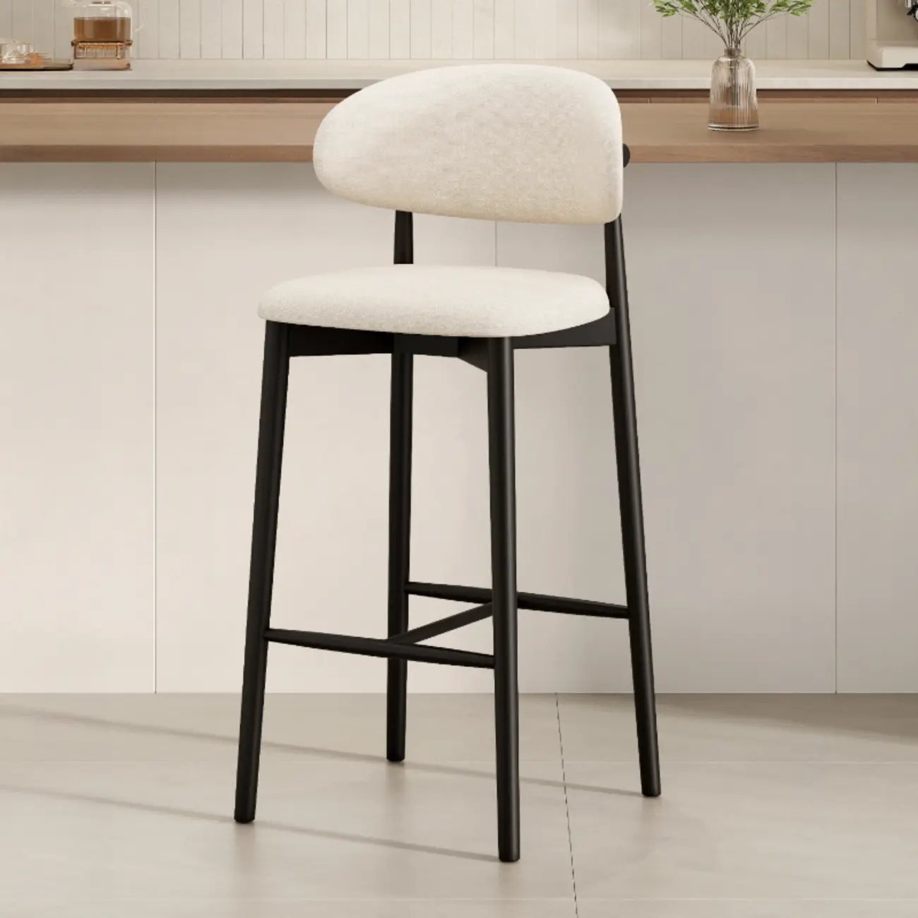 Mid Century Modern Upholstered Bar Stool with Back