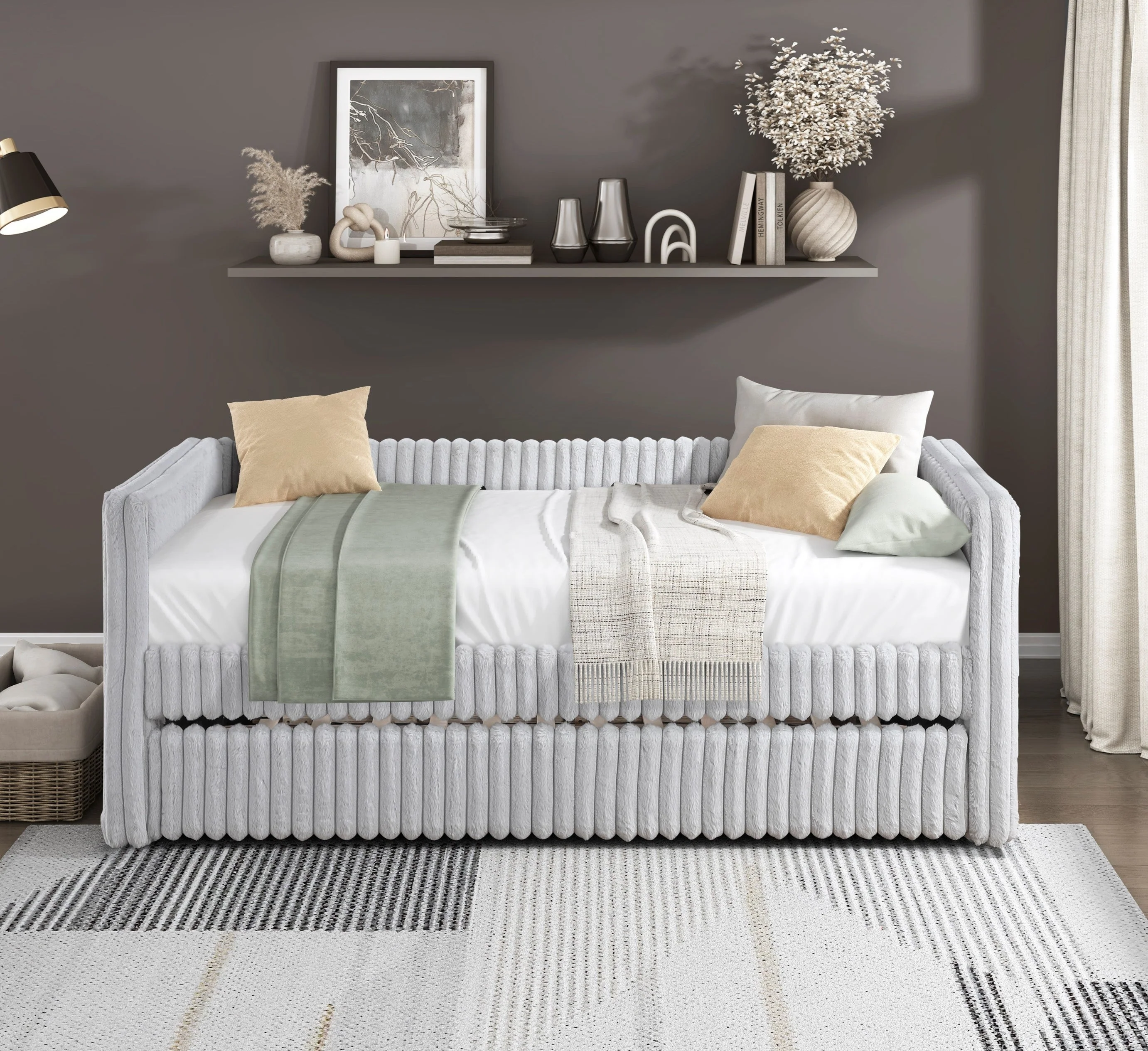 Walker Edison | Upholstered Corduroy Daybed with Trundle