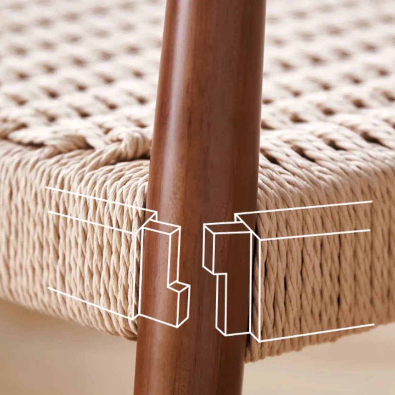 Scandinavian Curved Wood Woven Seat Armrest Dining Chair