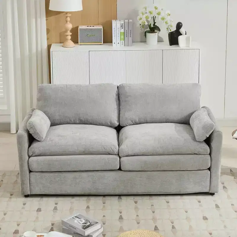 MAYEERTY 68.1 Cozy Upholstered Loveseat Sofa Overside Confy Cloud Sofa Double Cushion Couch for Living Room Light Gray