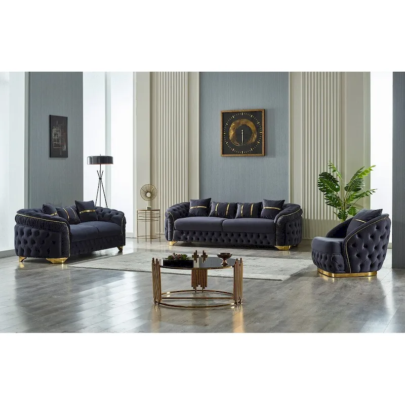 Ashlee 3-Pieces One Sofa One Loveseat One Chair Living Room Set, Tufted Back