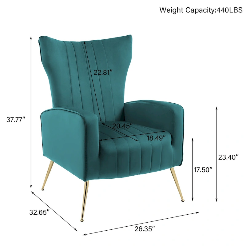Upholstered Wingback Accent Chair - 26.4W x 37.8H x 32.6D