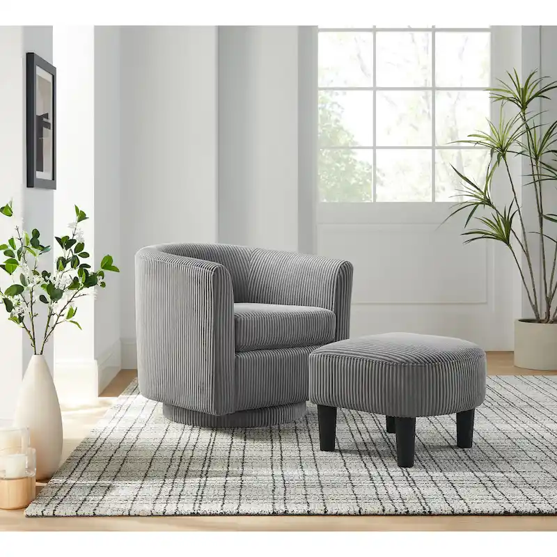 Grey Modern 26.4 Swivel Arm Chair with Ottoman
