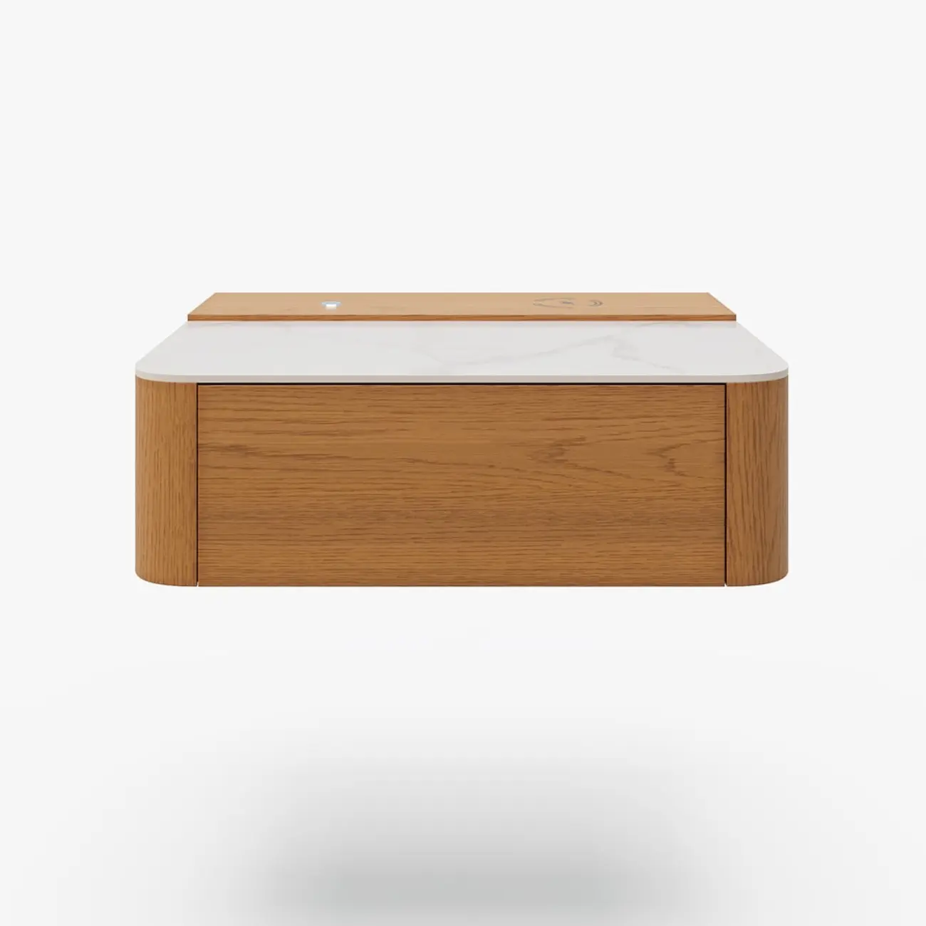 Wireless Cherry Wood Floating Nightstand with Drawers & Light