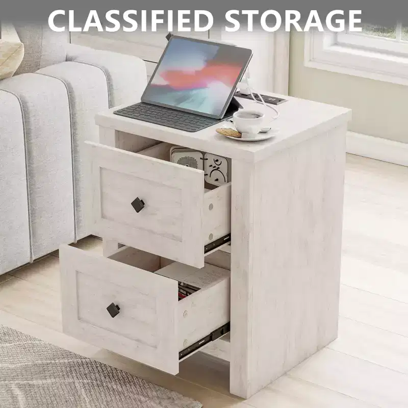 AMERLIFE Nightstand Set of 2 with Charging Station