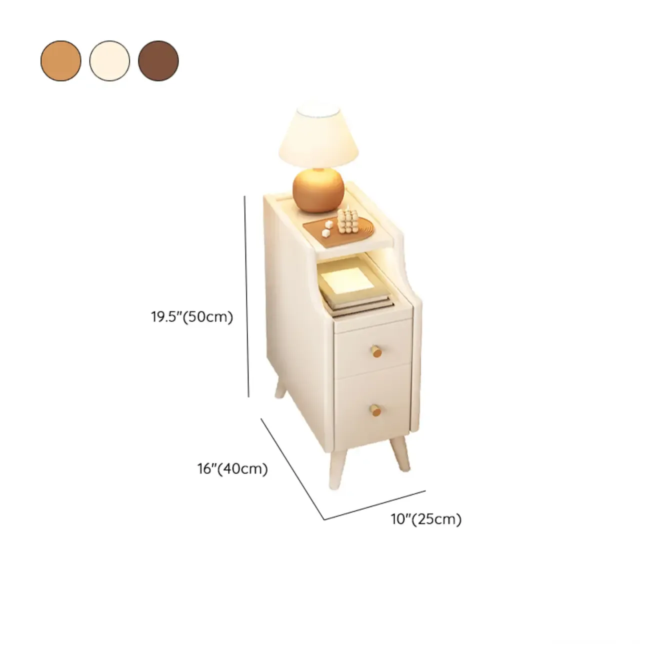 White Wood Narrow Nightstands with Drawers